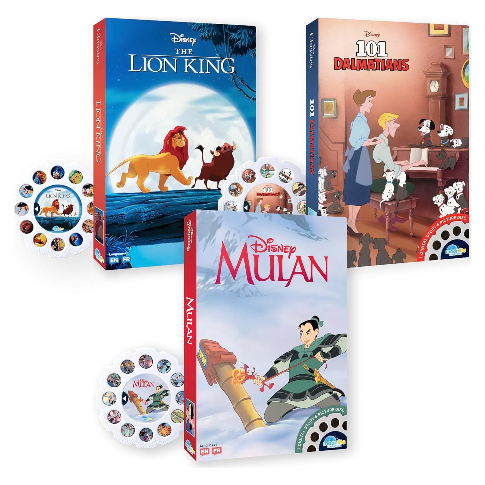 Carretes de Cuentos Moonlite Set 3 Disney Rey León 101 Dálmatas Mulán