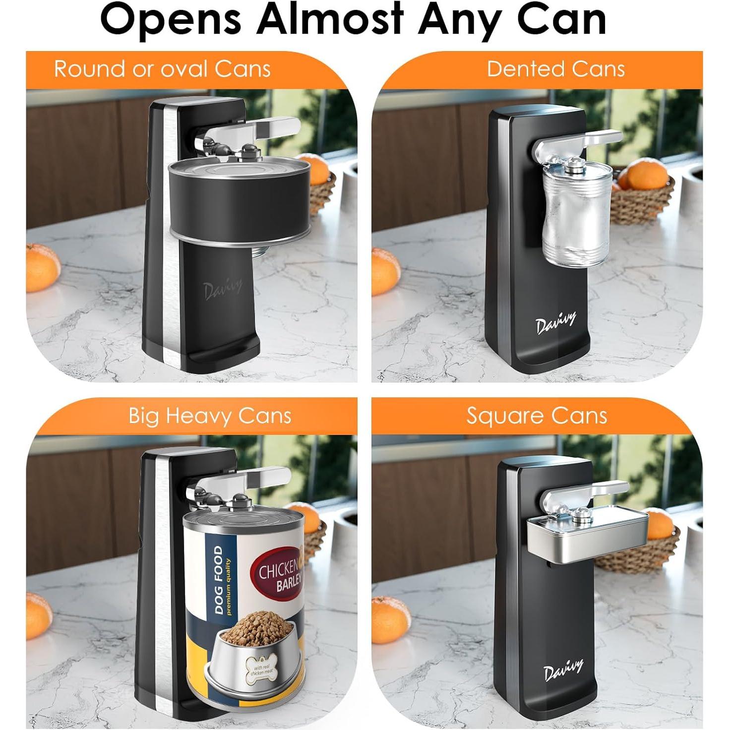 Abridor de Latas Eléctrico Davivy 3 en 1 Acero Inoxidable Negro