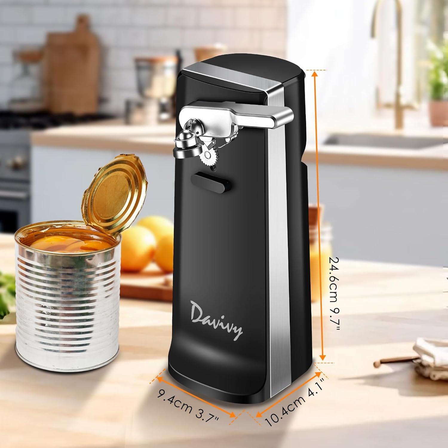 Abridor de Latas Eléctrico Davivy 3 en 1 Acero Inoxidable Negro