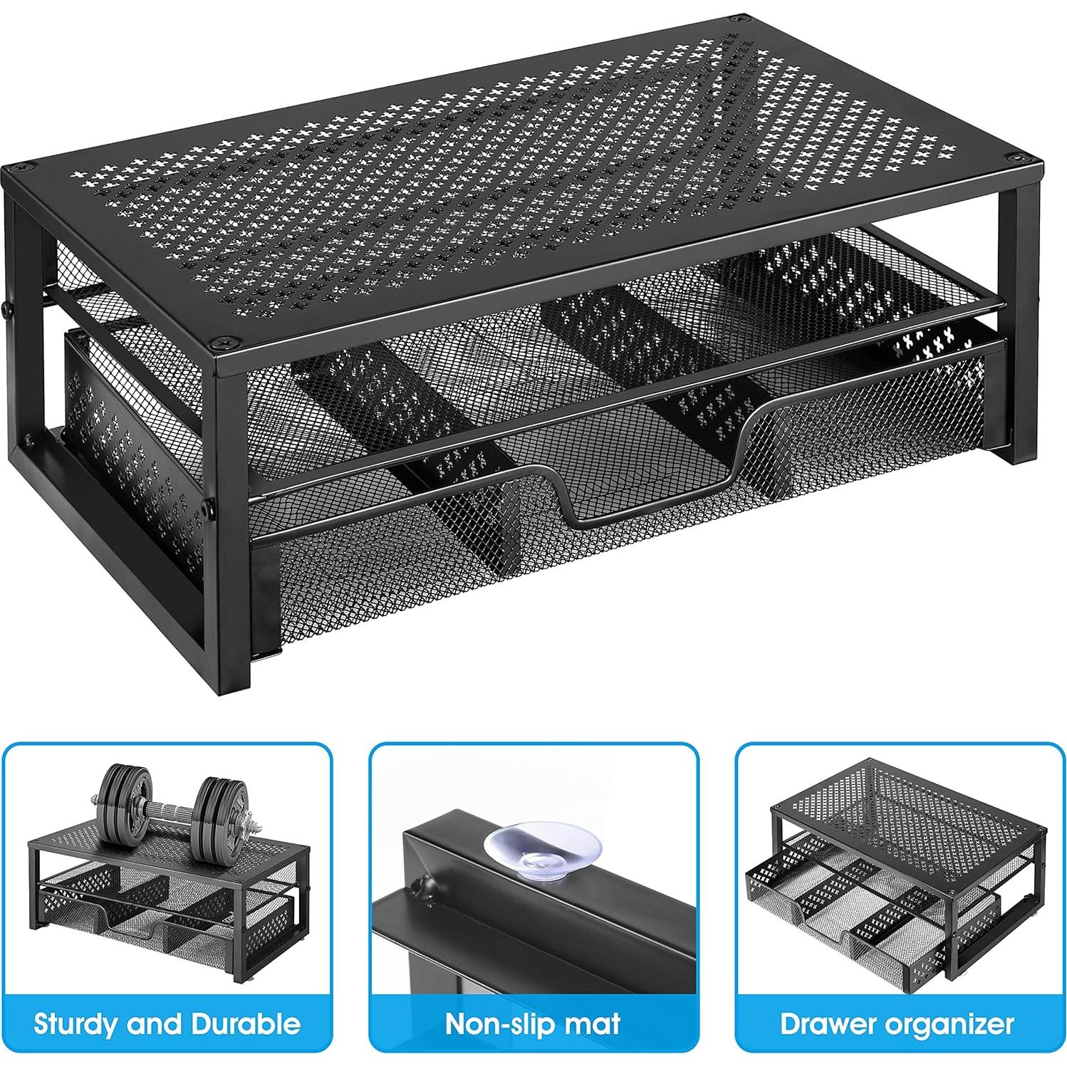 Soporte Elevador de Monitor de Metal Negro con Cajón Organizador