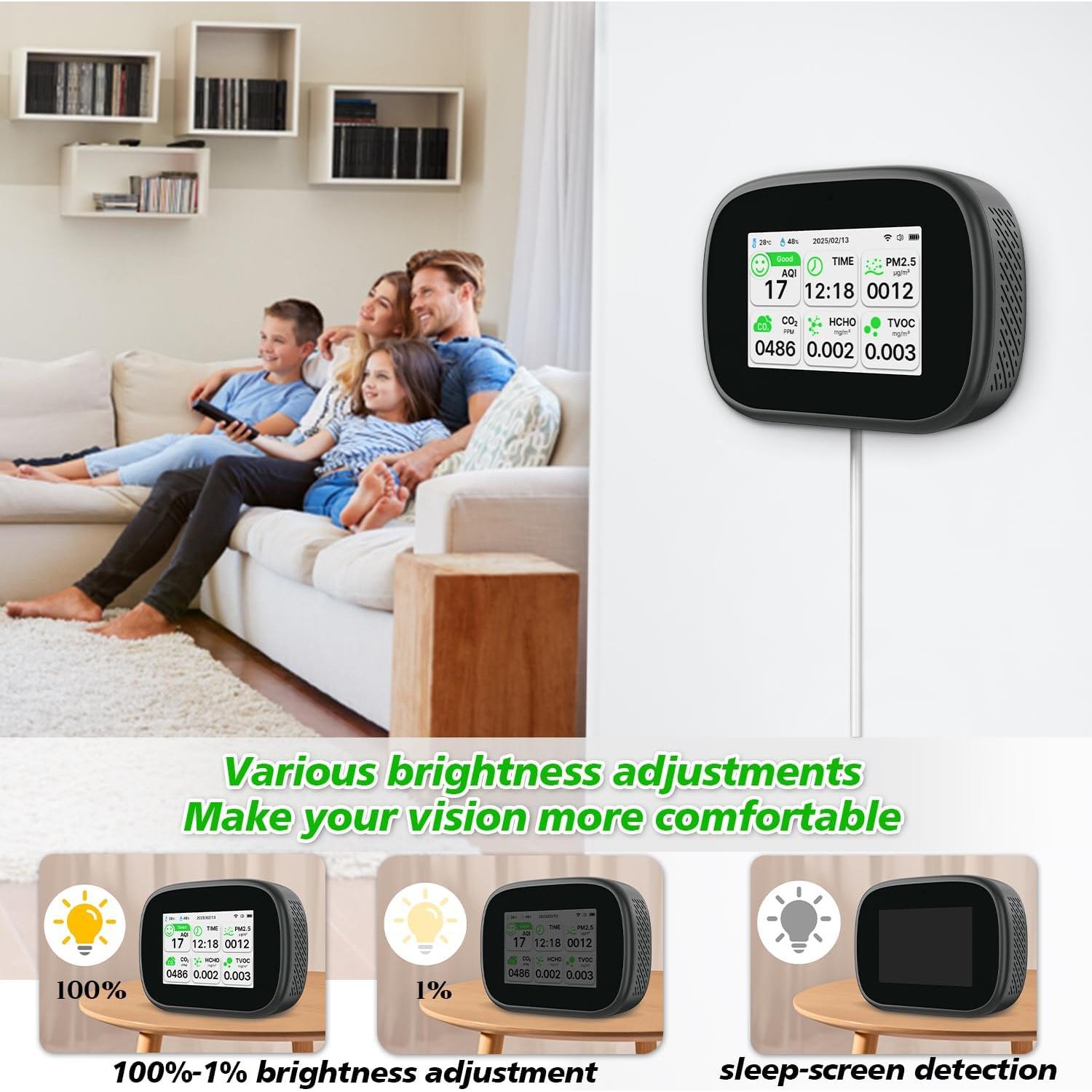 Monitor de Calidad del Aire Bcetasy 18-en-1 WiFi - AQI, CO2, PM2.5