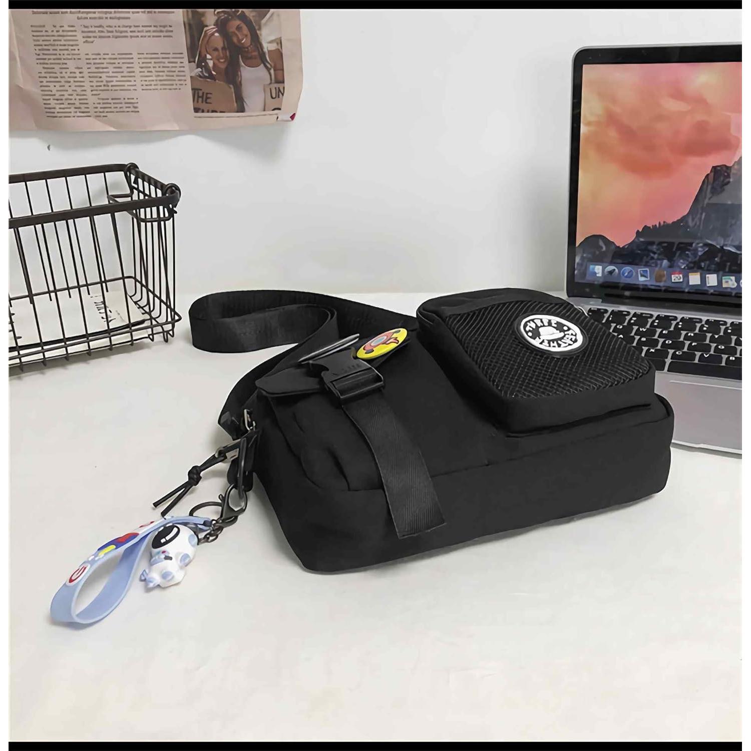 Bolsa Cruzada Negra Lefe Liee para Hombres 24x20 cm