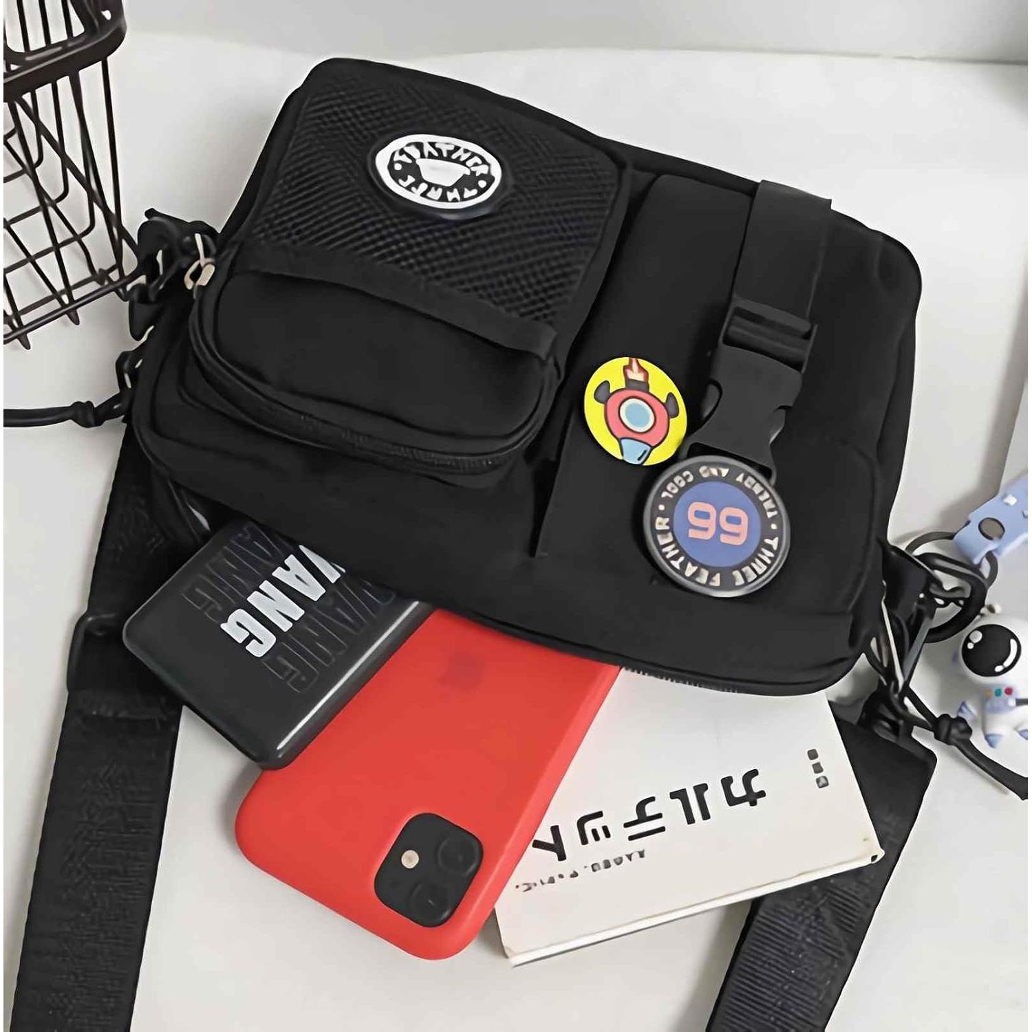 Bolsa Cruzada Negra Lefe Liee para Hombres 24x20 cm