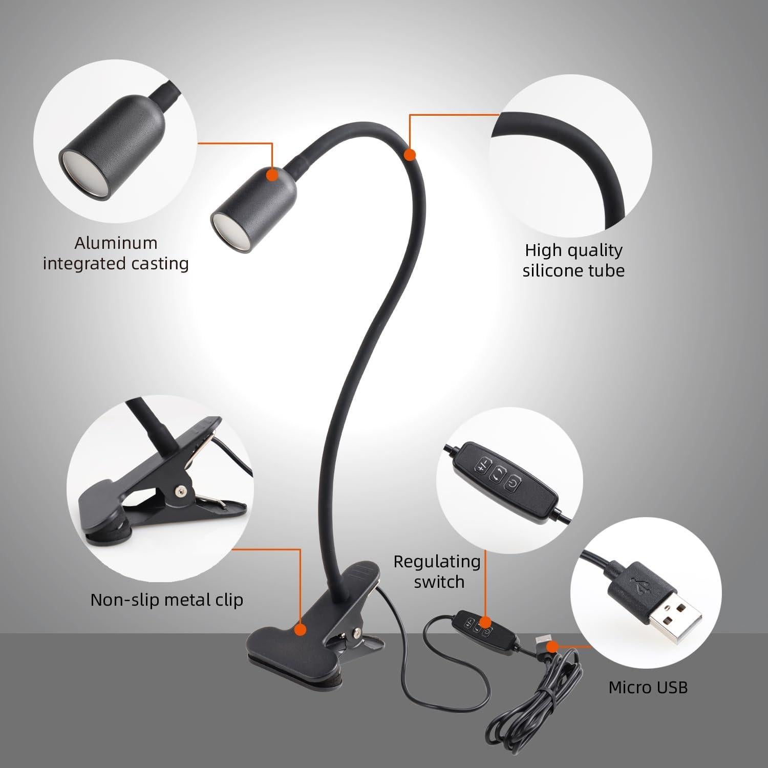 Luz LED de Lectura Clip-On DAMI con Cuello Flexible 3W
