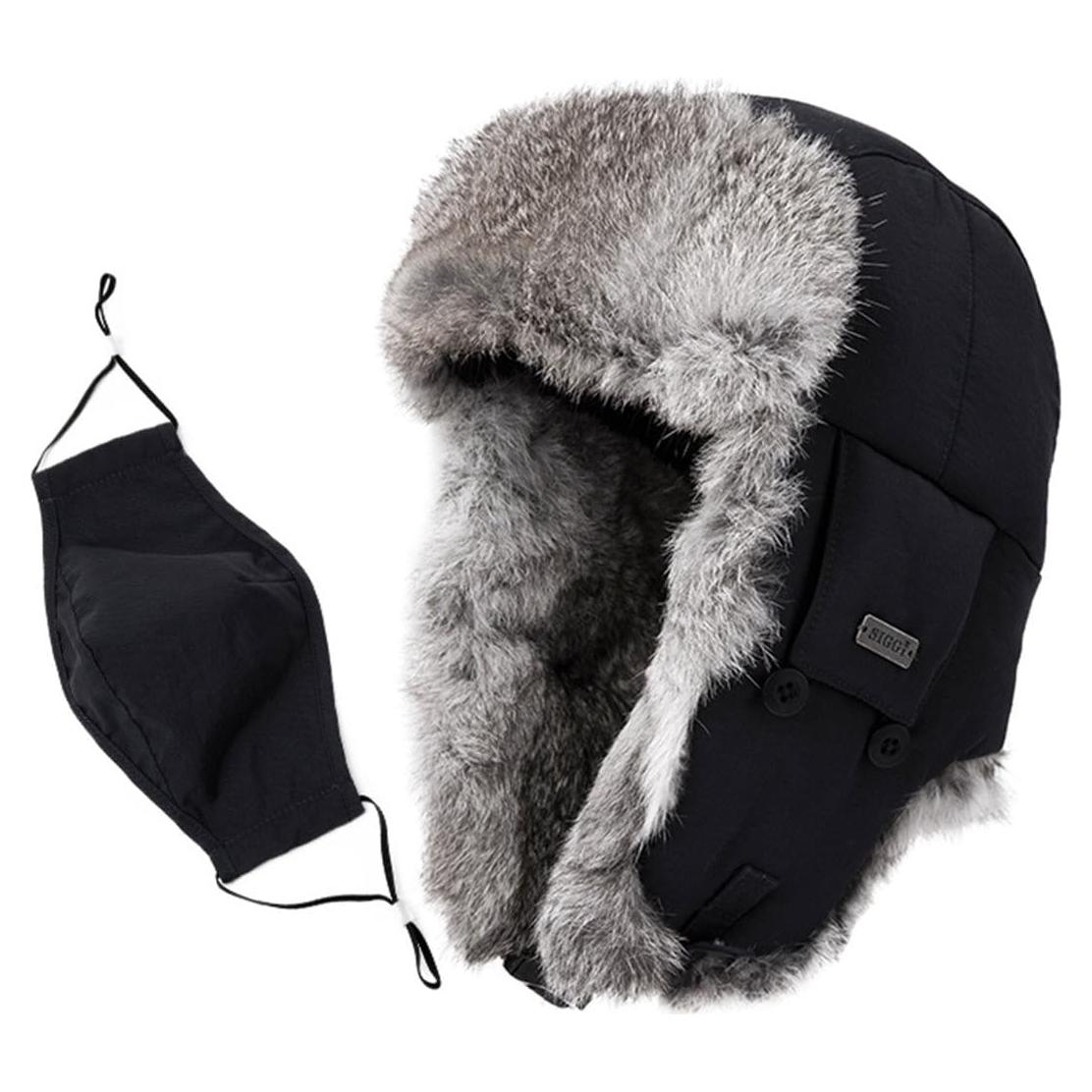 Sombrero Ushanka Comhats XL para Hombre - Piel de Conejo, Negro