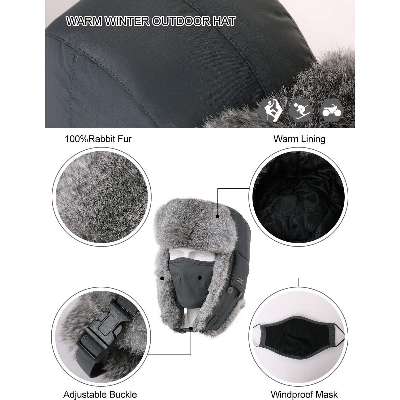 Sombrero Ushanka Comhats XL para Hombre - Piel de Conejo, Negro