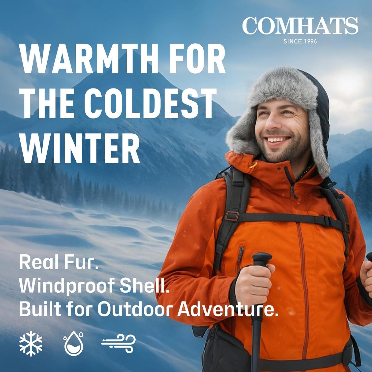 Sombrero Ushanka Comhats XL para Hombre - Piel de Conejo, Negro