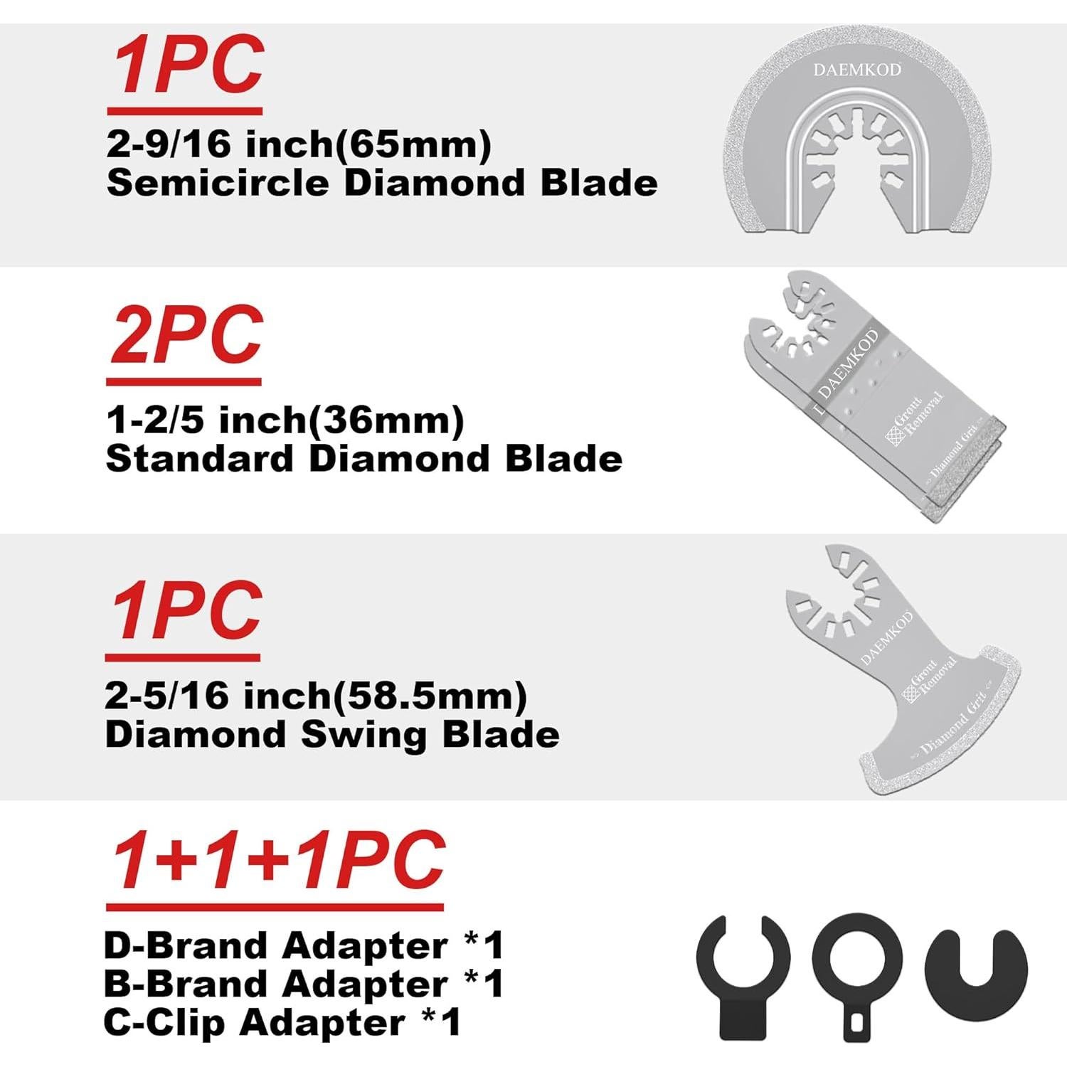 Paquete de 4 Hojas de Sierra de Diamante DAEMKOD para Herramientas Oscilantes