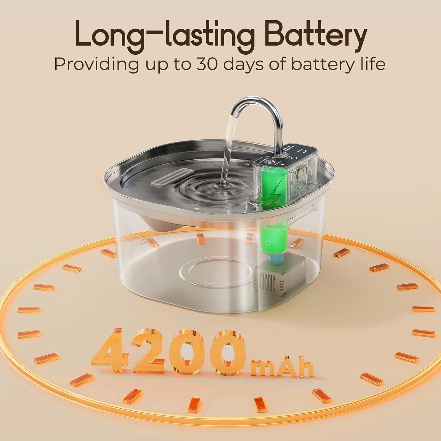 Fuente de Agua Inalámbrica Voluas para Gatos 3.2L Acero Inoxidable