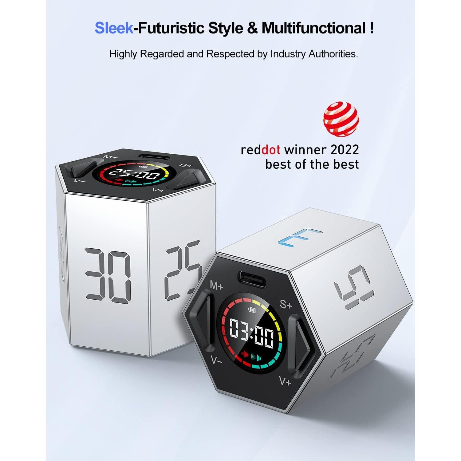 Temporizador Pomodoro PIHEN Gris, 6 Modos, Recargable, Magnético