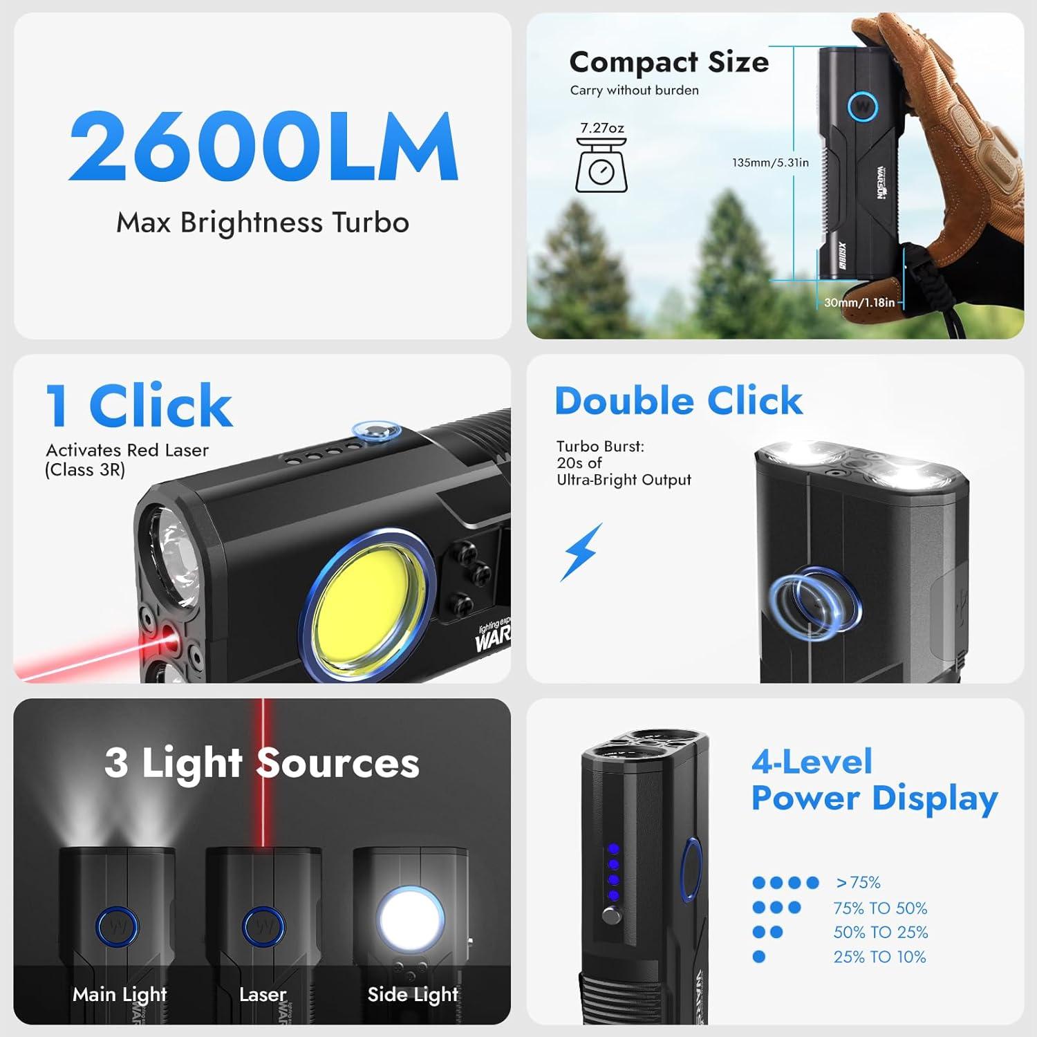 Linterna Recargable WARSUN X608S 2600 Lúmenes LED Aluminio