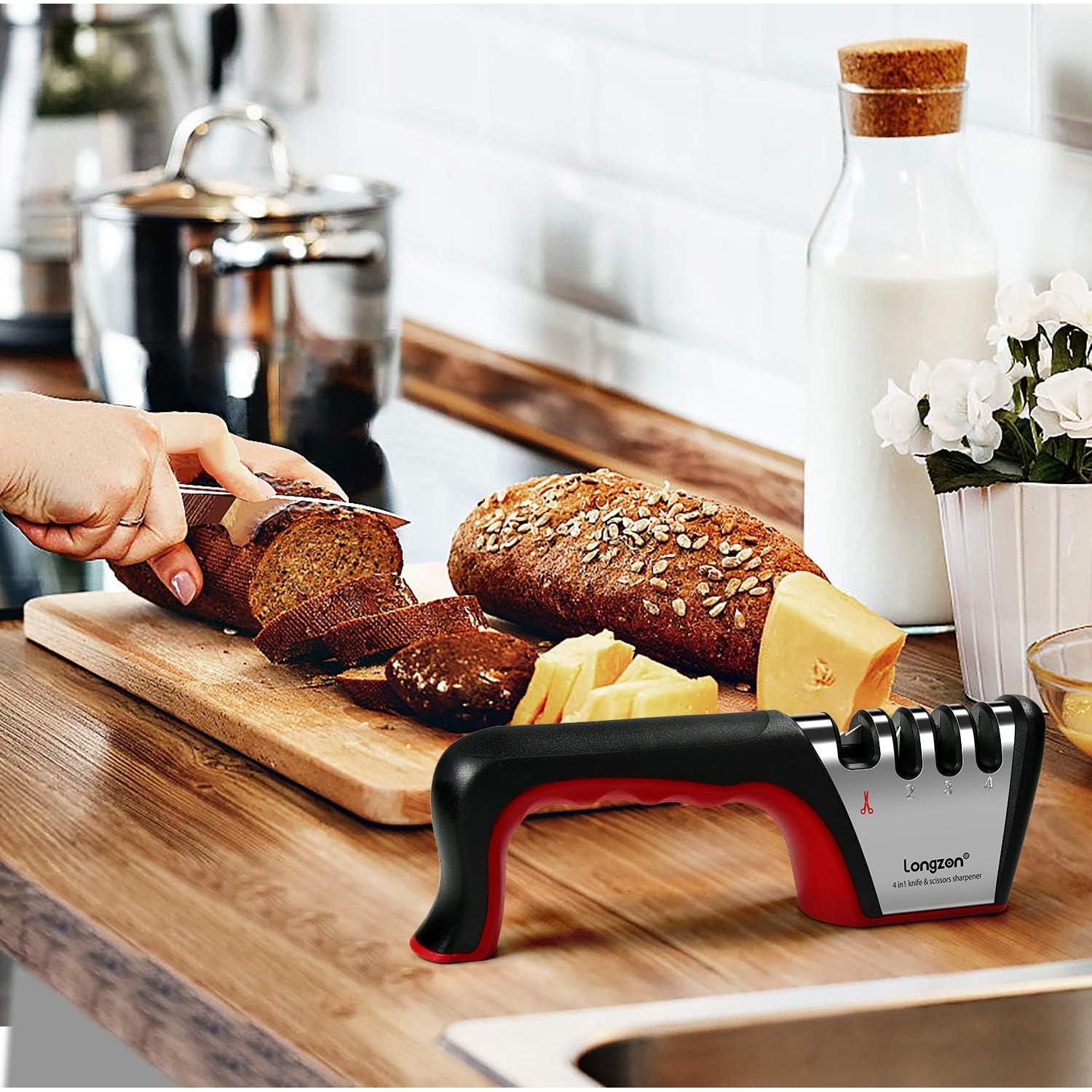 Afilador de Cuchillos 4-en-1 Longzon con Guante Resistente