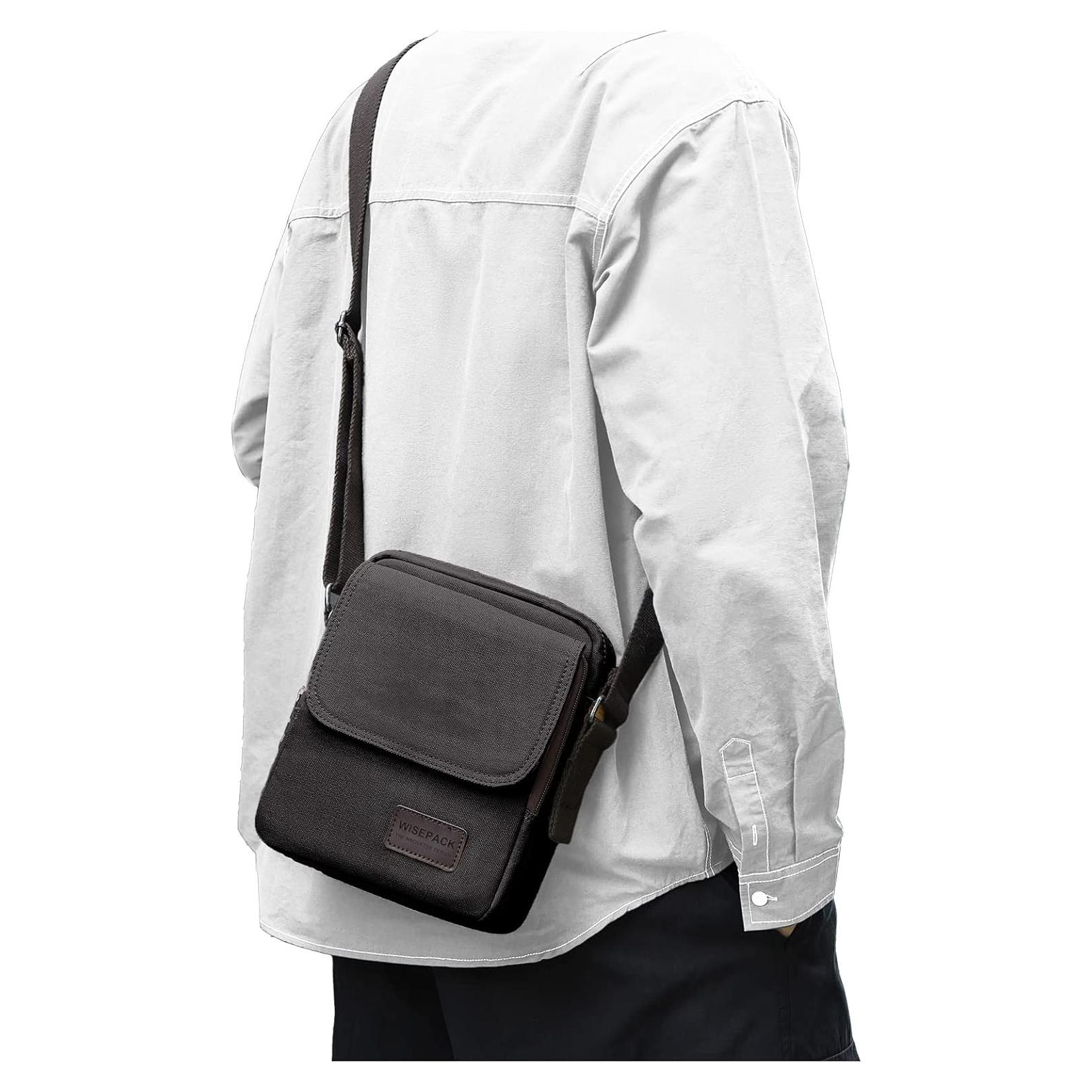 Bolso Cruzado Pequeño para Hombres Lona Ajustable Negro