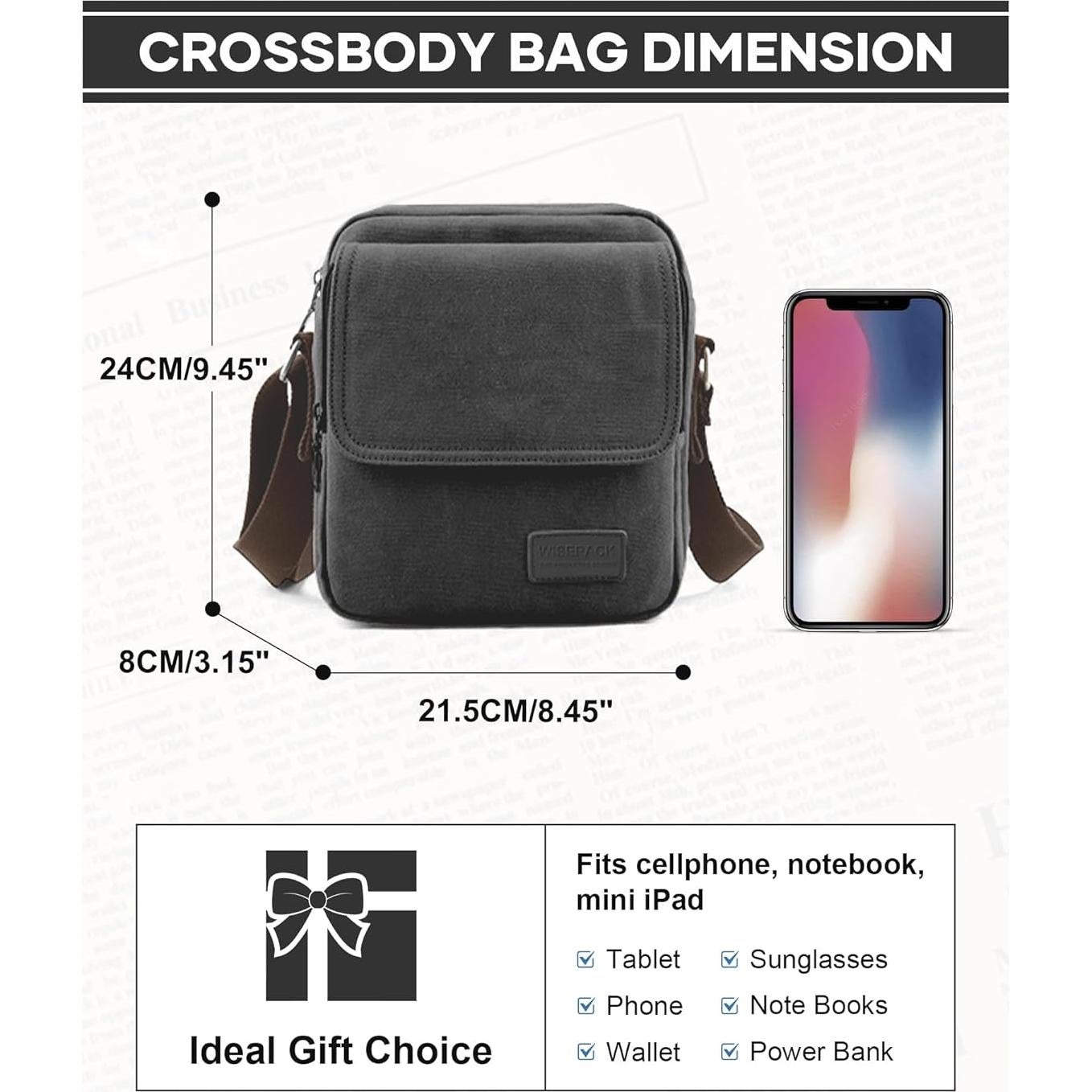 Bolso Cruzado Pequeño para Hombres Lona Ajustable Negro