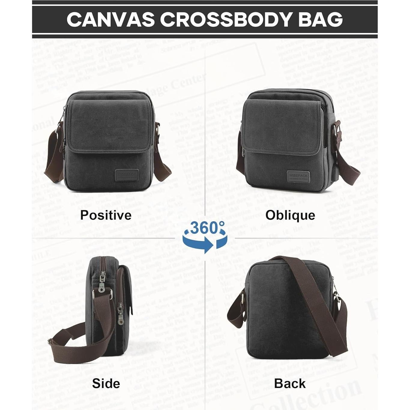 Bolso Cruzado Pequeño para Hombres Lona Ajustable Negro