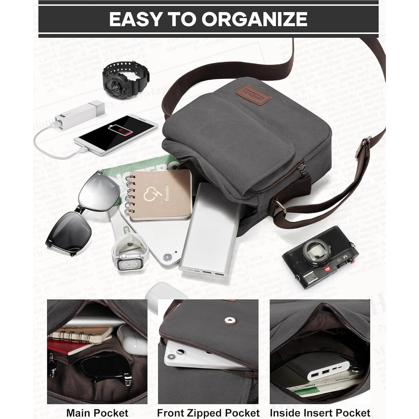 Bolso Cruzado Pequeño para Hombres Lona Ajustable Negro