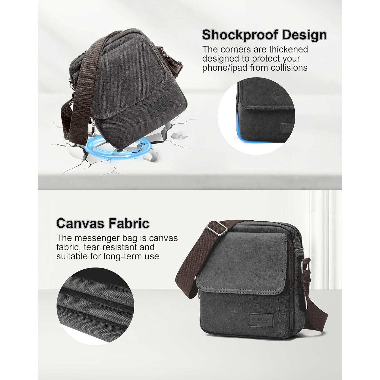 Bolso Cruzado Pequeño para Hombres Lona Ajustable Negro