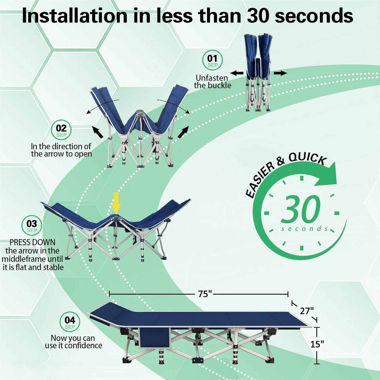 Cama de Camping Plegable GETOVIN 2 Paquete Doble Capa Oxford