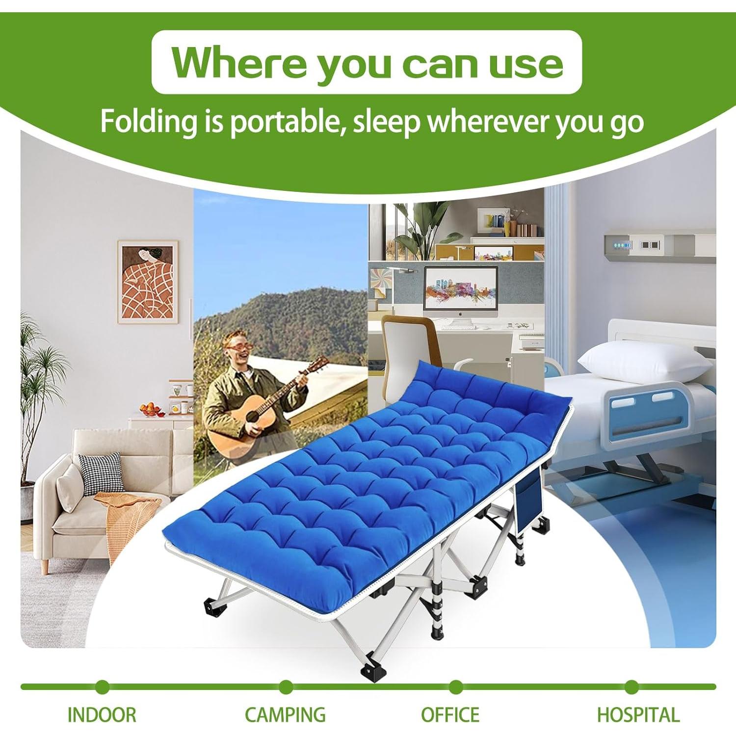 Camas de Camping COLMERD 2 Paquete Azul Plegables con Colchón