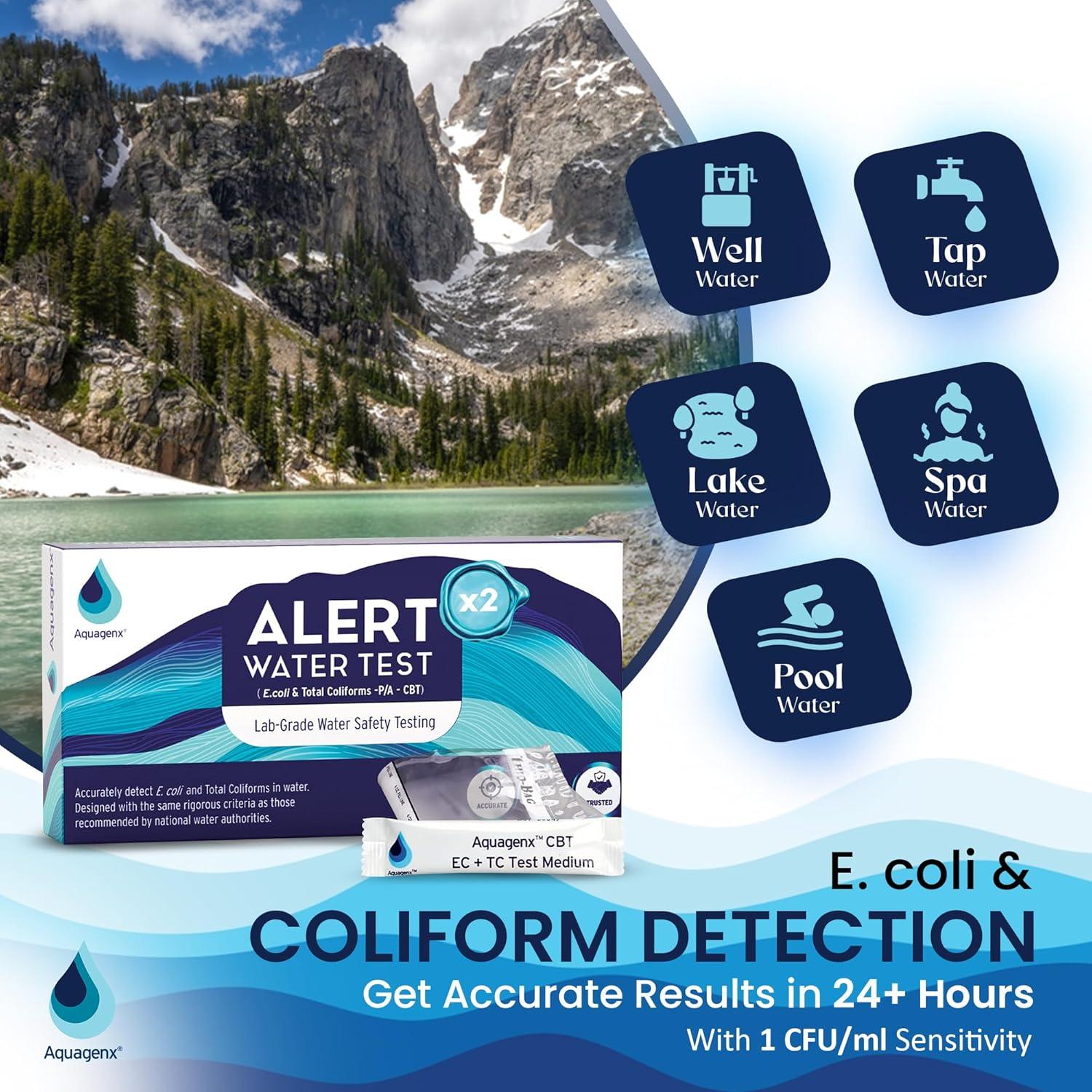 Kit de Prueba de Agua Aquagenx Alert P/A - E. Coli y Coliformes (2 Paquete)