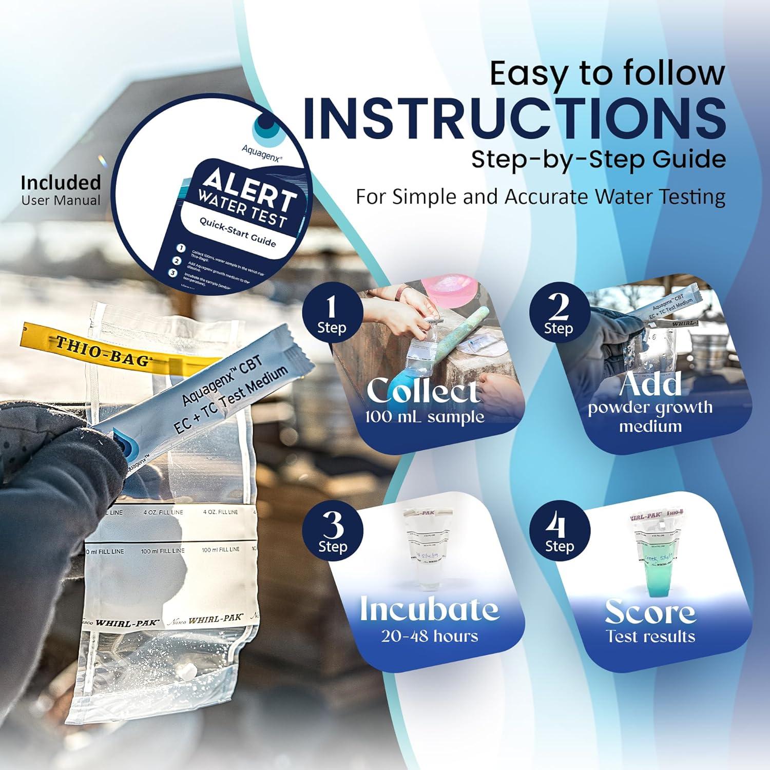 Kit de Prueba de Agua Aquagenx Alert P/A - E. Coli y Coliformes (2 Paquete)