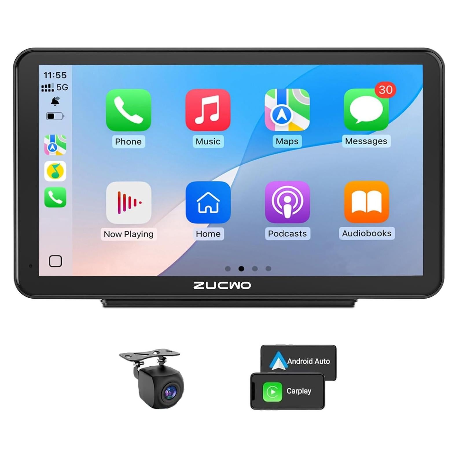 Pantalla Inalámbrica CarPlay 7" ZUCWO con Cámara Reversa