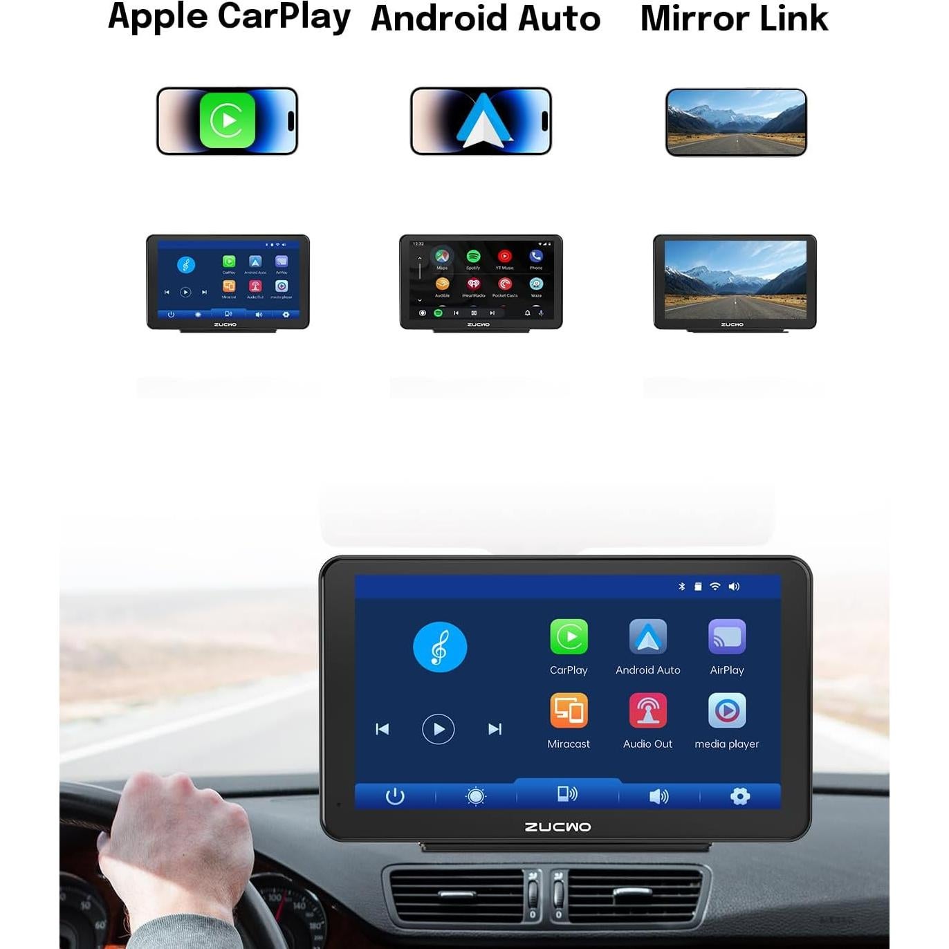 Pantalla Inalámbrica CarPlay 7" ZUCWO con Cámara Reversa