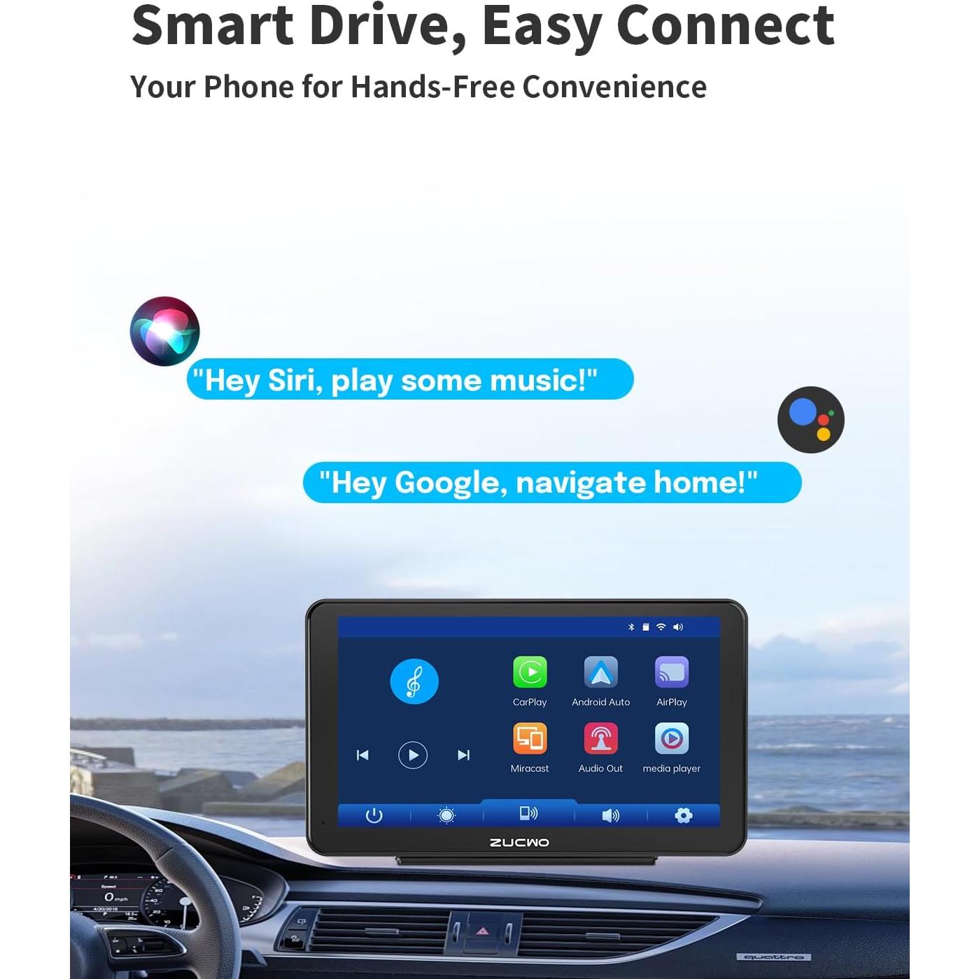 Pantalla Inalámbrica CarPlay 7" ZUCWO con Cámara Reversa