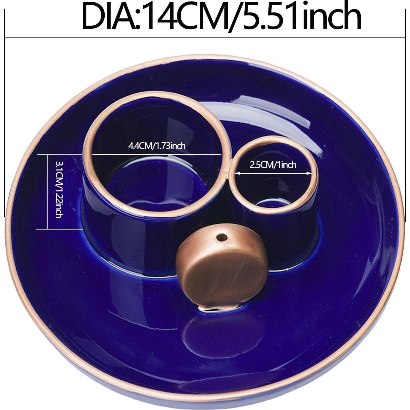 Soporte de Incienso 4 en 1 GRAMSTORMAX Cerámica Azul Dorado 14 cm