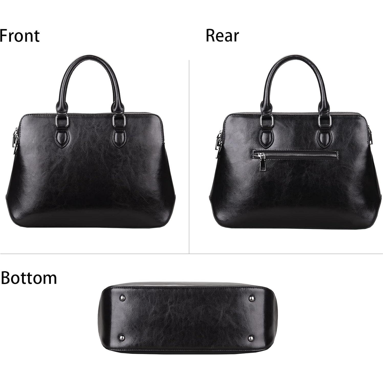 Bolso Tote de Cuero Genuino HESHE Negro 1.25 kg 3 Compartimentos