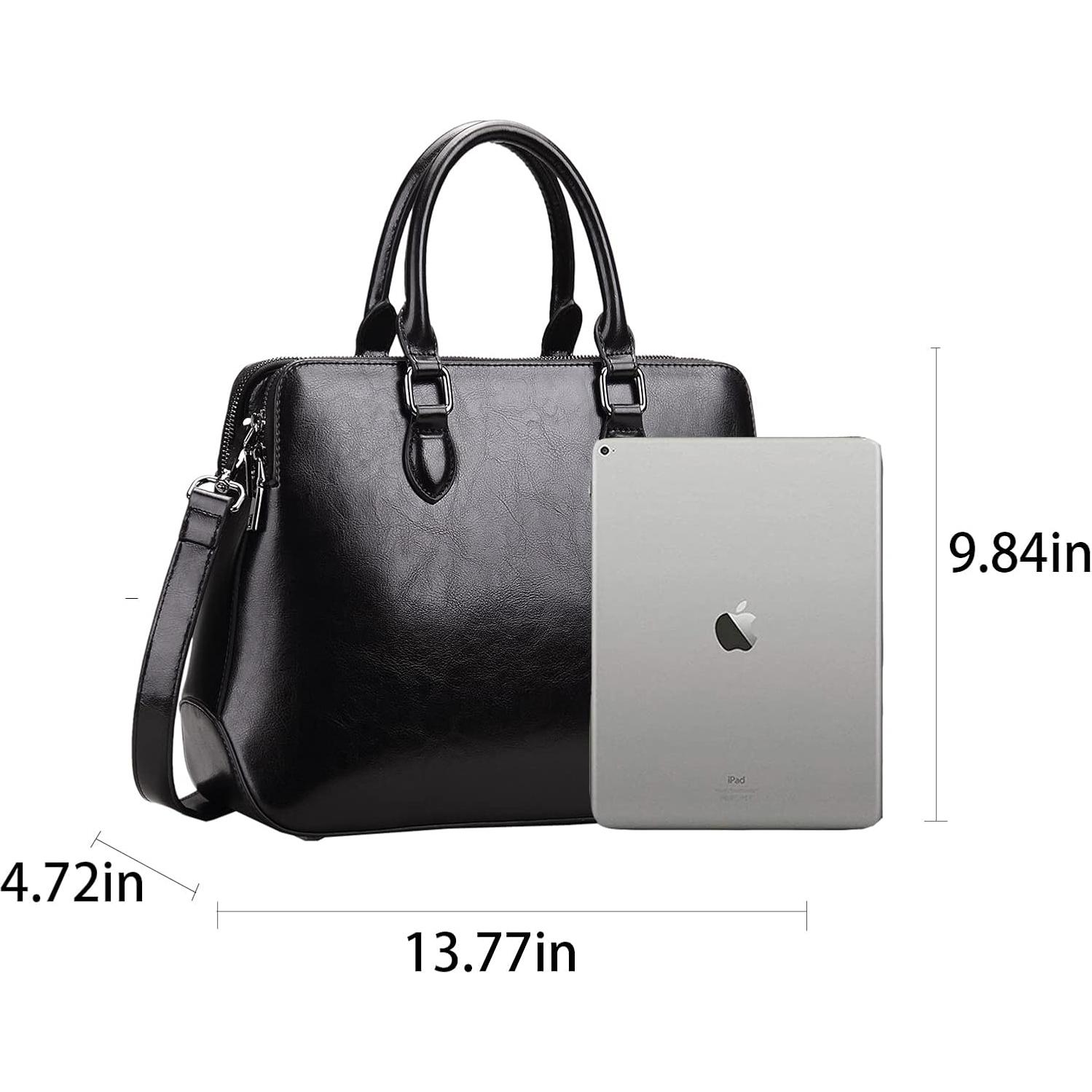 Bolso Tote de Cuero Genuino HESHE Negro 1.25 kg 3 Compartimentos