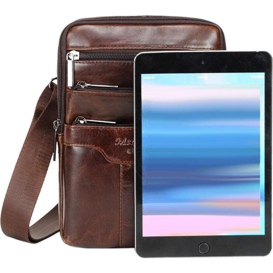 Bolsa Sling de Cuero Hebetag para Hombres y Mujeres 16x7x23cm