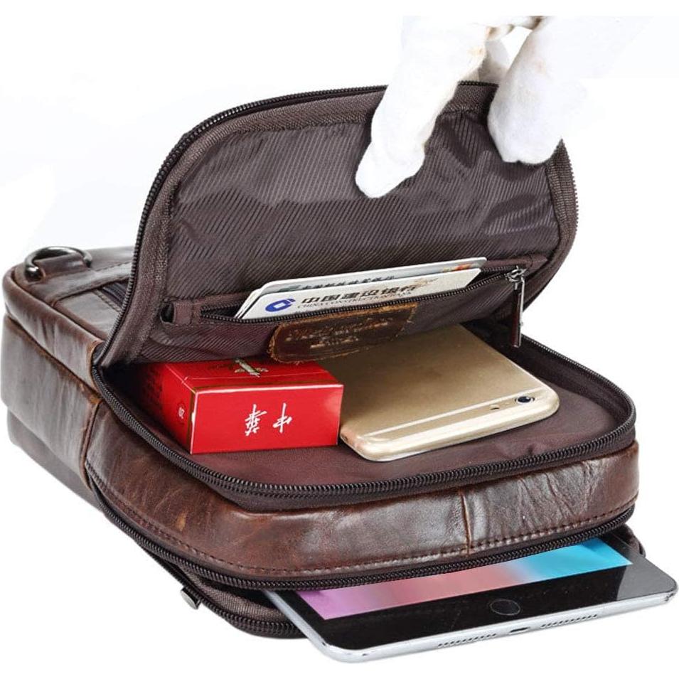 Bolsa Sling de Cuero Hebetag para Hombres y Mujeres 16x7x23cm