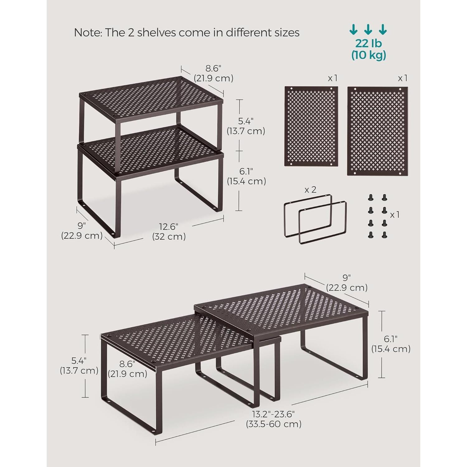 Estantes de Especias SONGMICS, Juego de 4, Metal Marrón, Expandibles