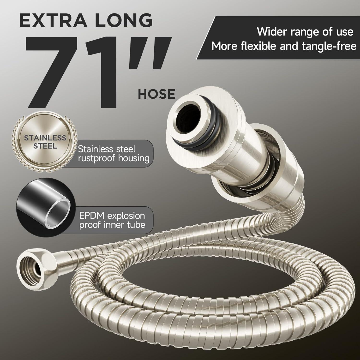 Cabezal de Ducha Veken 11.8" Níquel Cepillado con Manguera 177.8 cm