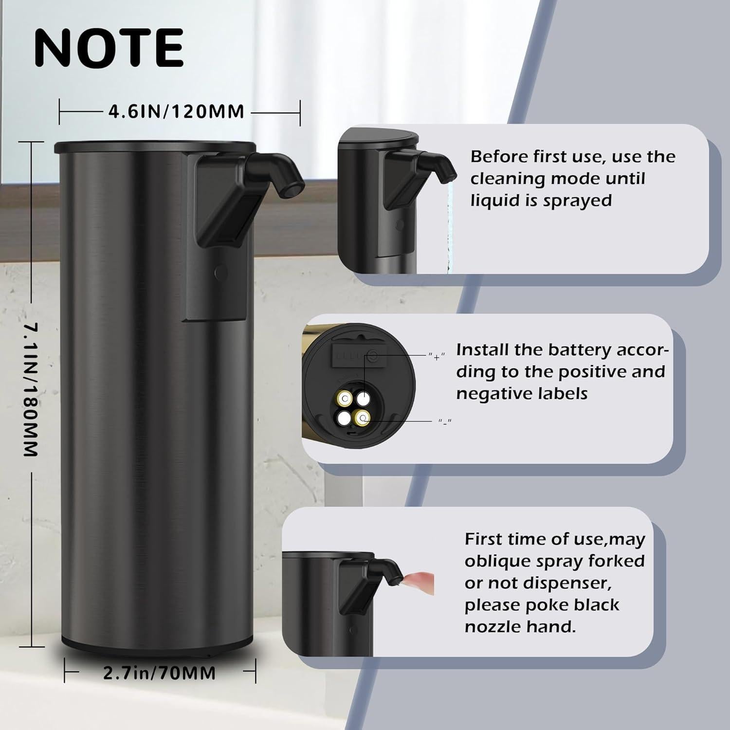 Dispensador de Jabón Automático Acero Inoxidable 350ml Negro