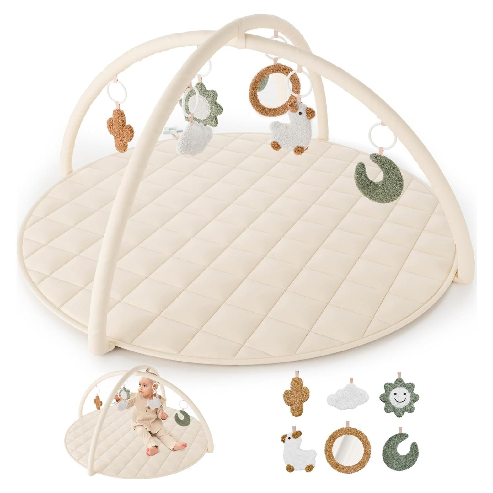 Gimnasio de Juego para Bebés ZICOTO Beige 89x89 cm con 6 Juguetes