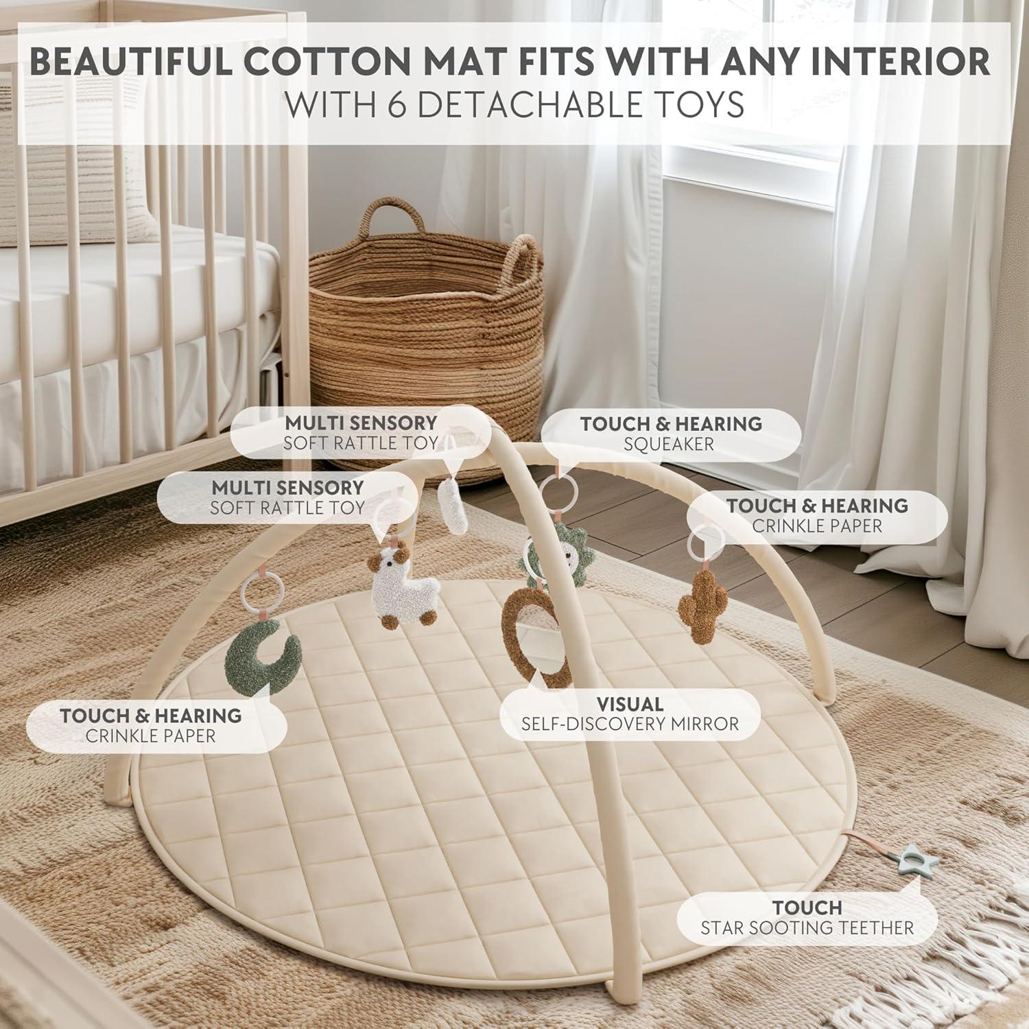 Gimnasio de Juego para Bebés ZICOTO Beige 89x89 cm con 6 Juguetes
