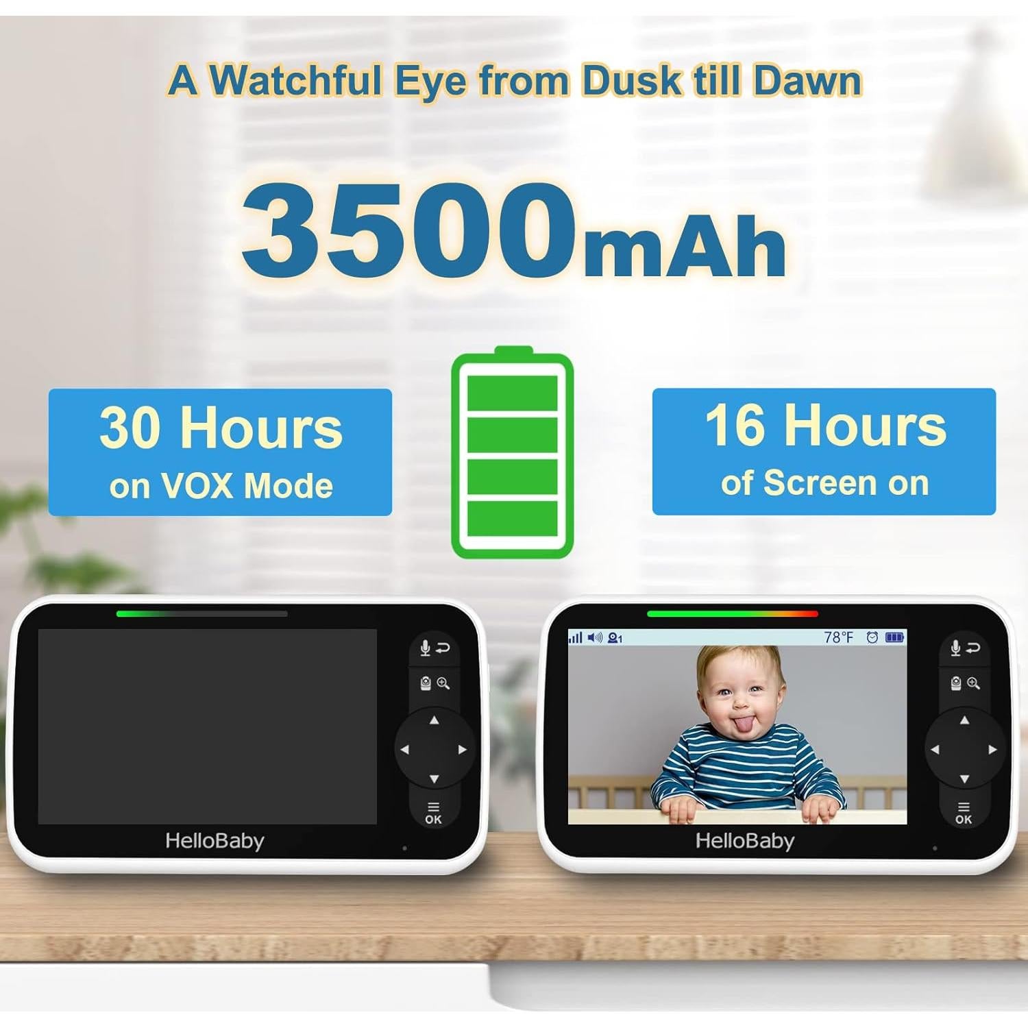 Monitor de Bebé HelloBaby 5" con Cámara, Audio y Visión Nocturna