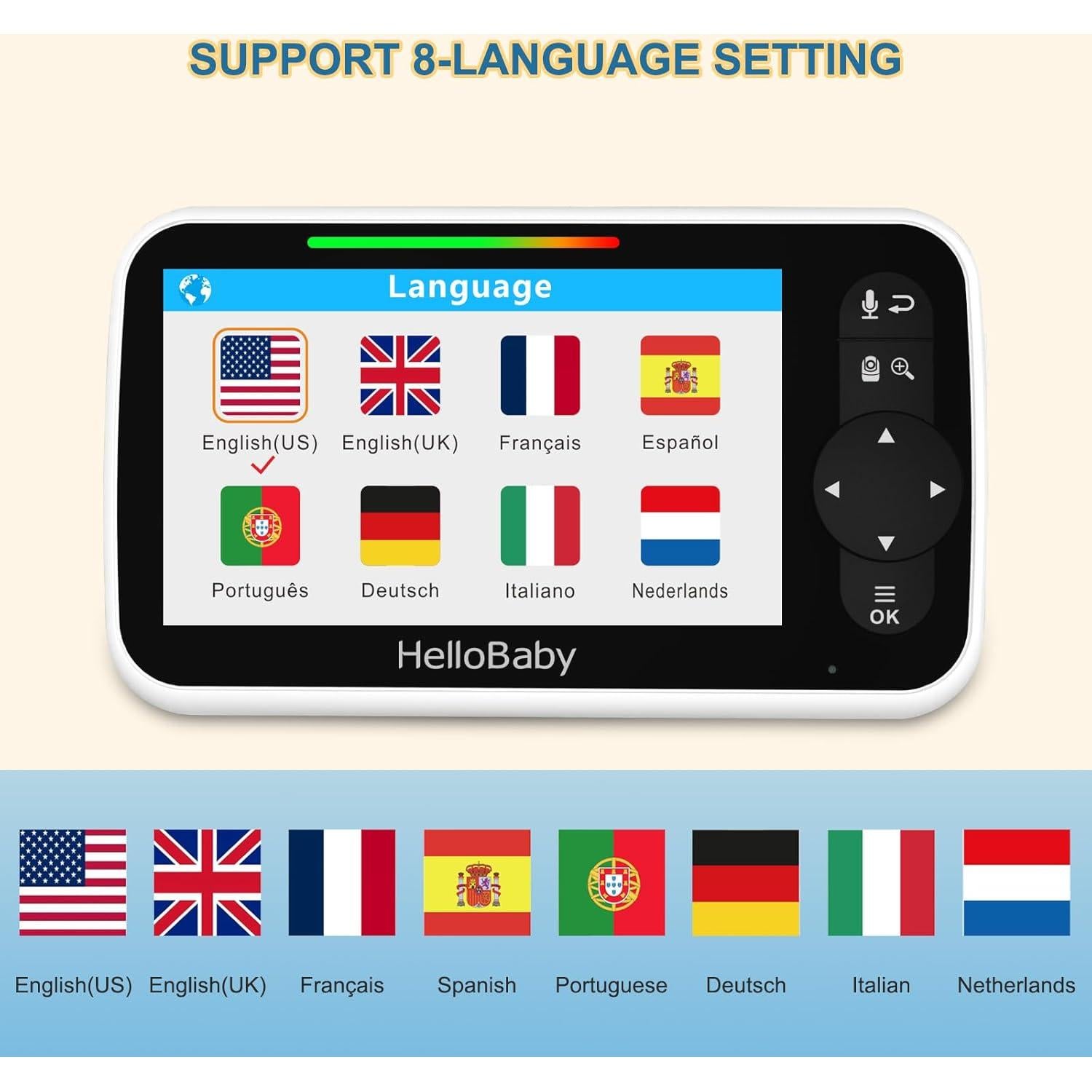 Monitor de Bebé HelloBaby 5" con Cámara, Audio y Visión Nocturna
