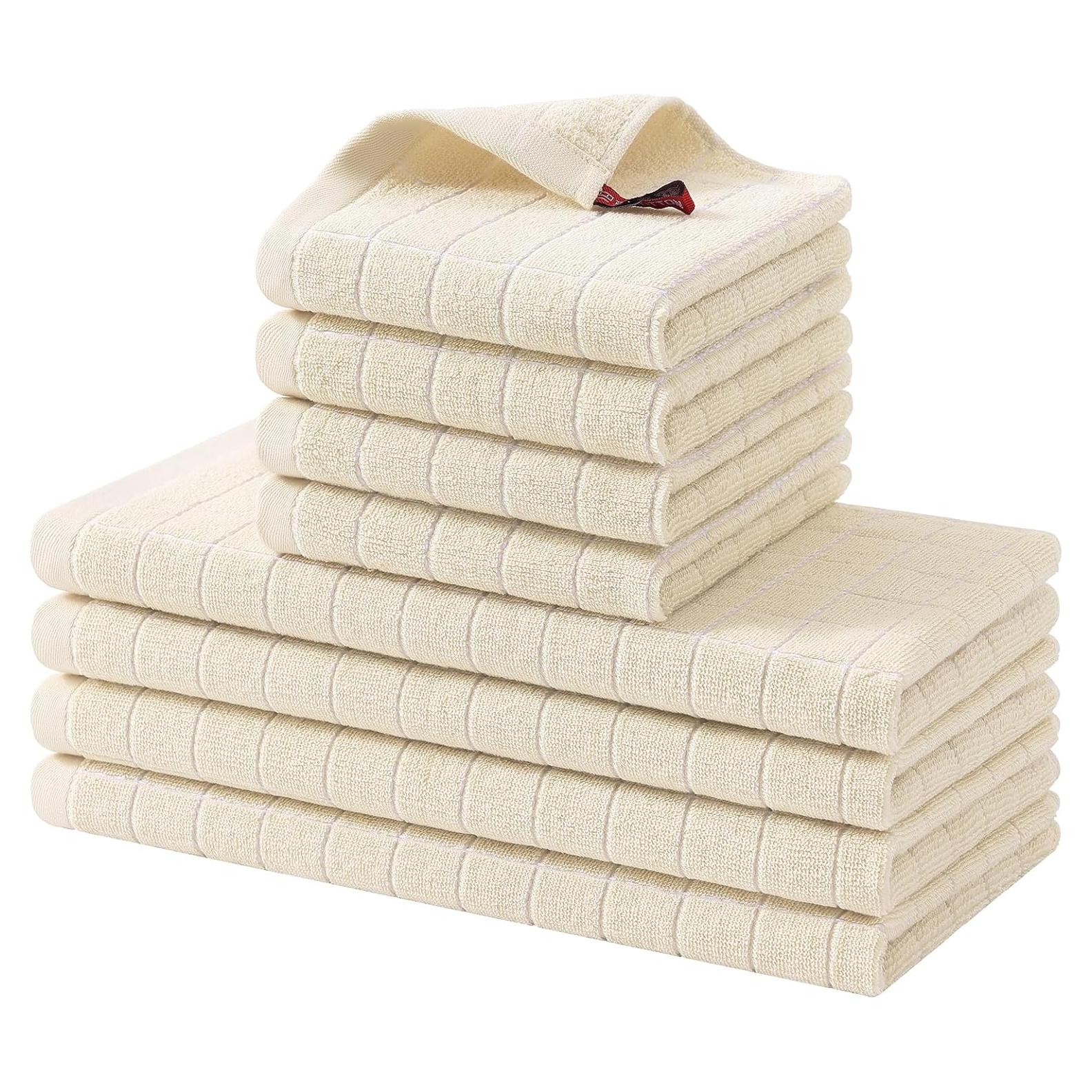 Juego de Toallas de Cocina Homaxy 100% Algodón 8 Piezas Beige