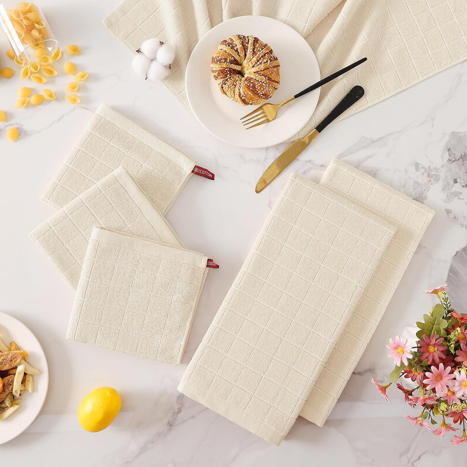 Juego de Toallas de Cocina Homaxy 100% Algodón 8 Piezas Beige