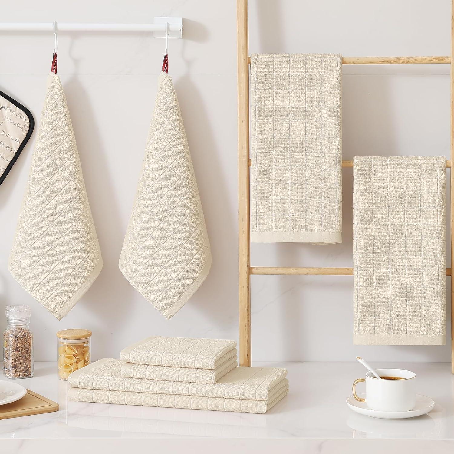 Juego de Toallas de Cocina Homaxy 100% Algodón 8 Piezas Beige