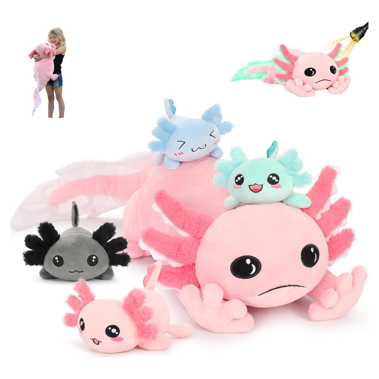 Almohada de Peluche Axolote Rosa MaoGoLan 80 cm con 4 Bebés