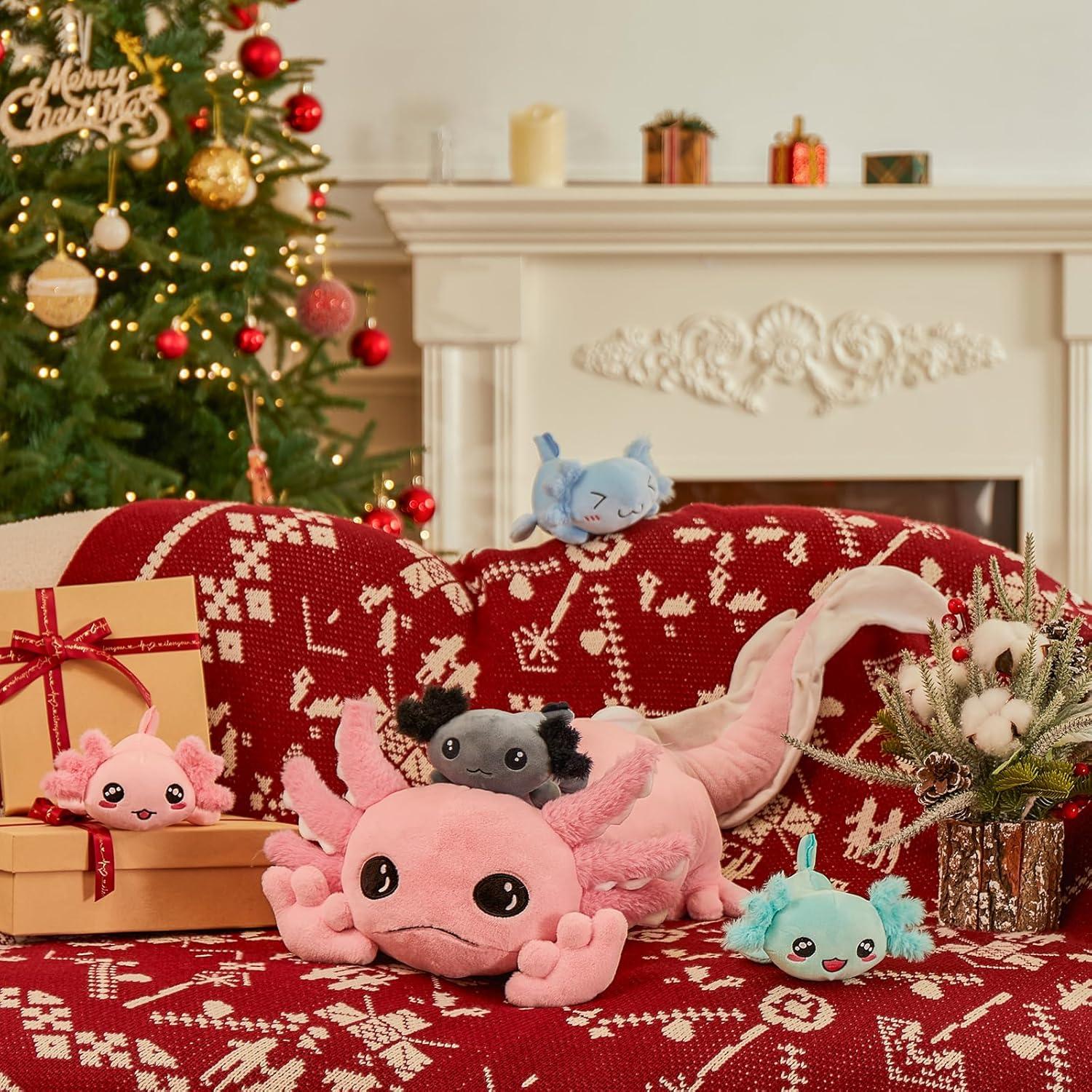 Almohada de Peluche Axolote Rosa MaoGoLan 80 cm con 4 Bebés