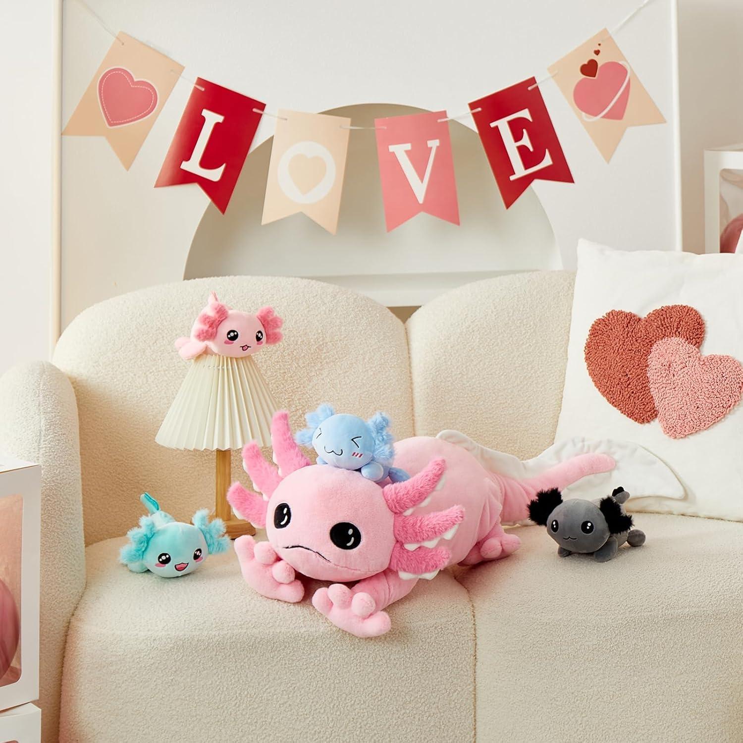 Almohada de Peluche Axolote Rosa MaoGoLan 80 cm con 4 Bebés