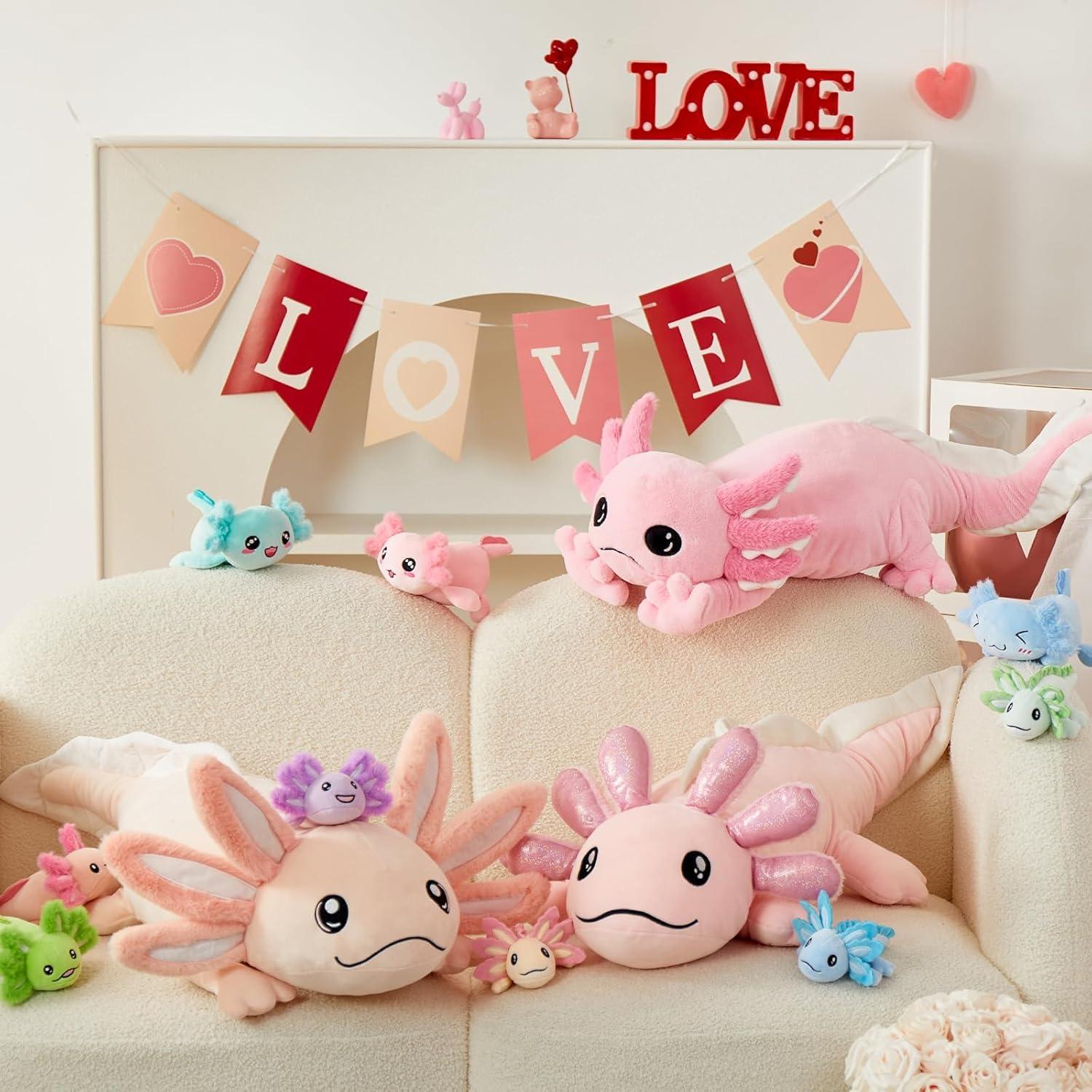 Almohada de Peluche Axolote Rosa MaoGoLan 80 cm con 4 Bebés