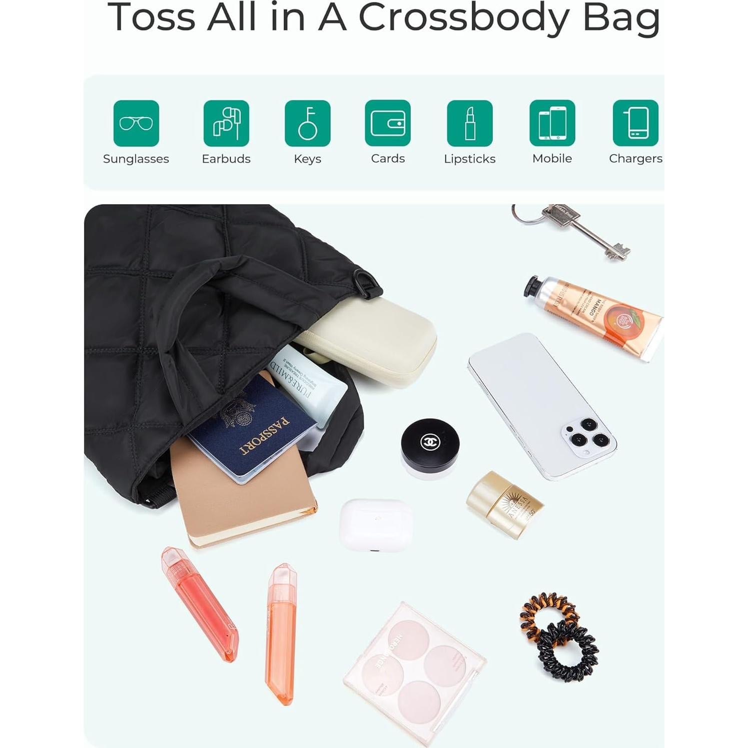 Bolsos Cruzados BAGSMART para Mujeres, Tote Acolchado 8L