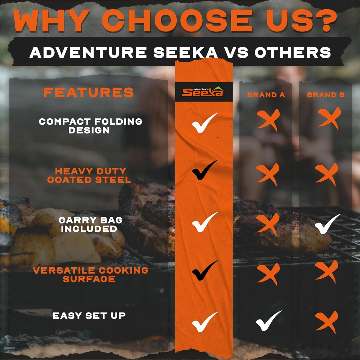 Parrilla de Campamento Plegable Adventure Seeka 24" Alta Resistencia