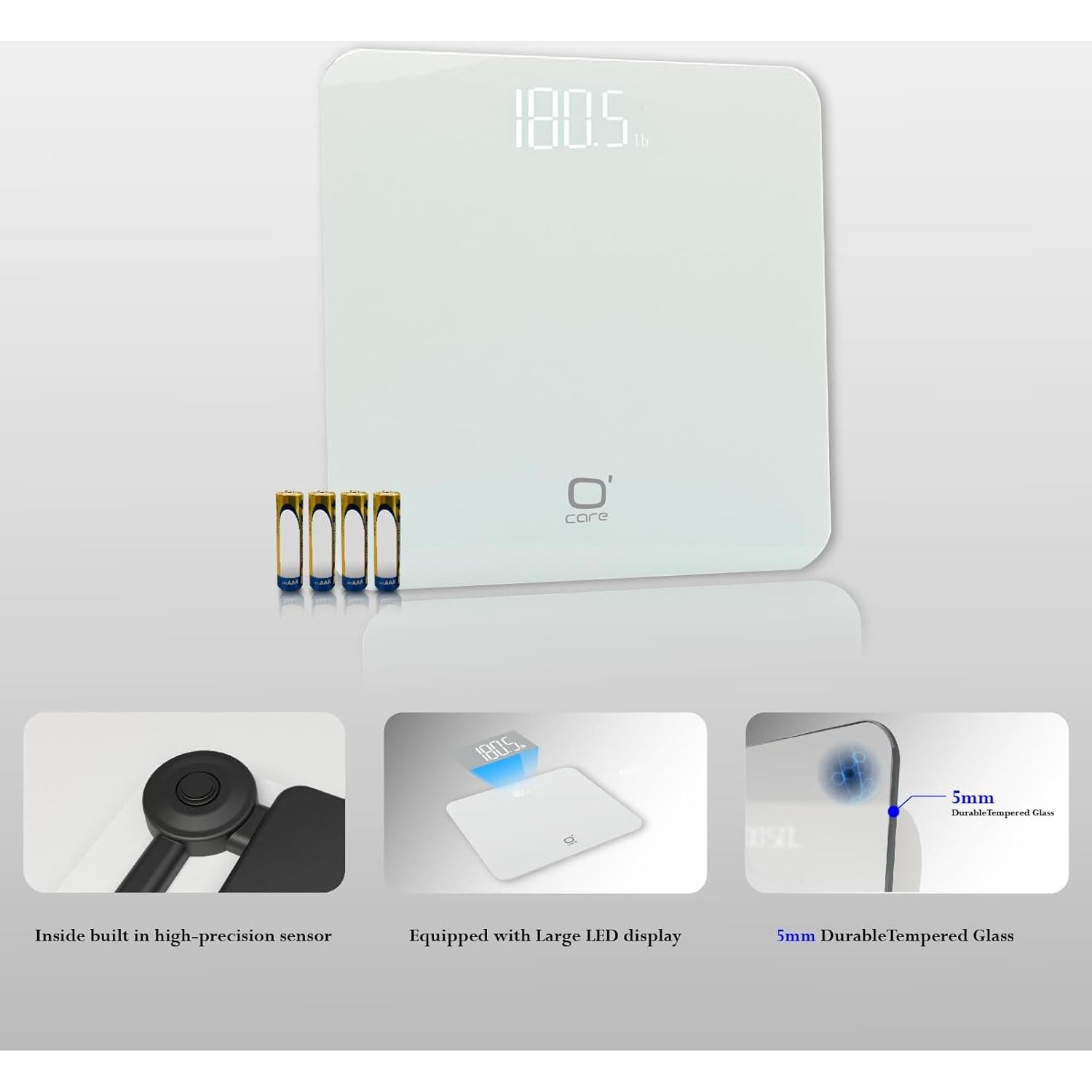 Balanza Digital de Baño O'CARE 400lb Pantalla LED Blanca